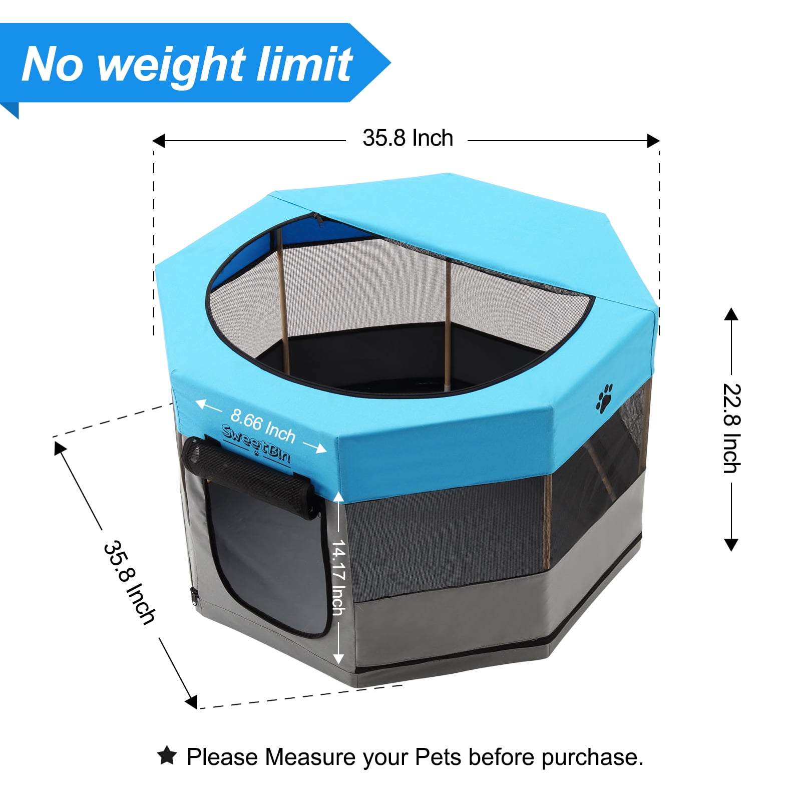 Medium Wood Frame Dog Playpen for Medium Dogs,Cat Playpen with Waterproof Bottom,Travel Pet Play Pen with Side Door for Puppies (36" x 36" x 23", Blue)