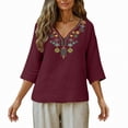 thumbnail image 3 of Lmueinov Women's 100% Cotton Boho Embroidered Tops V Neck 3/4 Sleeve Loose Casual Shirts Vintage Floral Tunic Blouses for Daily Vacation Wear, S-3XL, 3 of 6