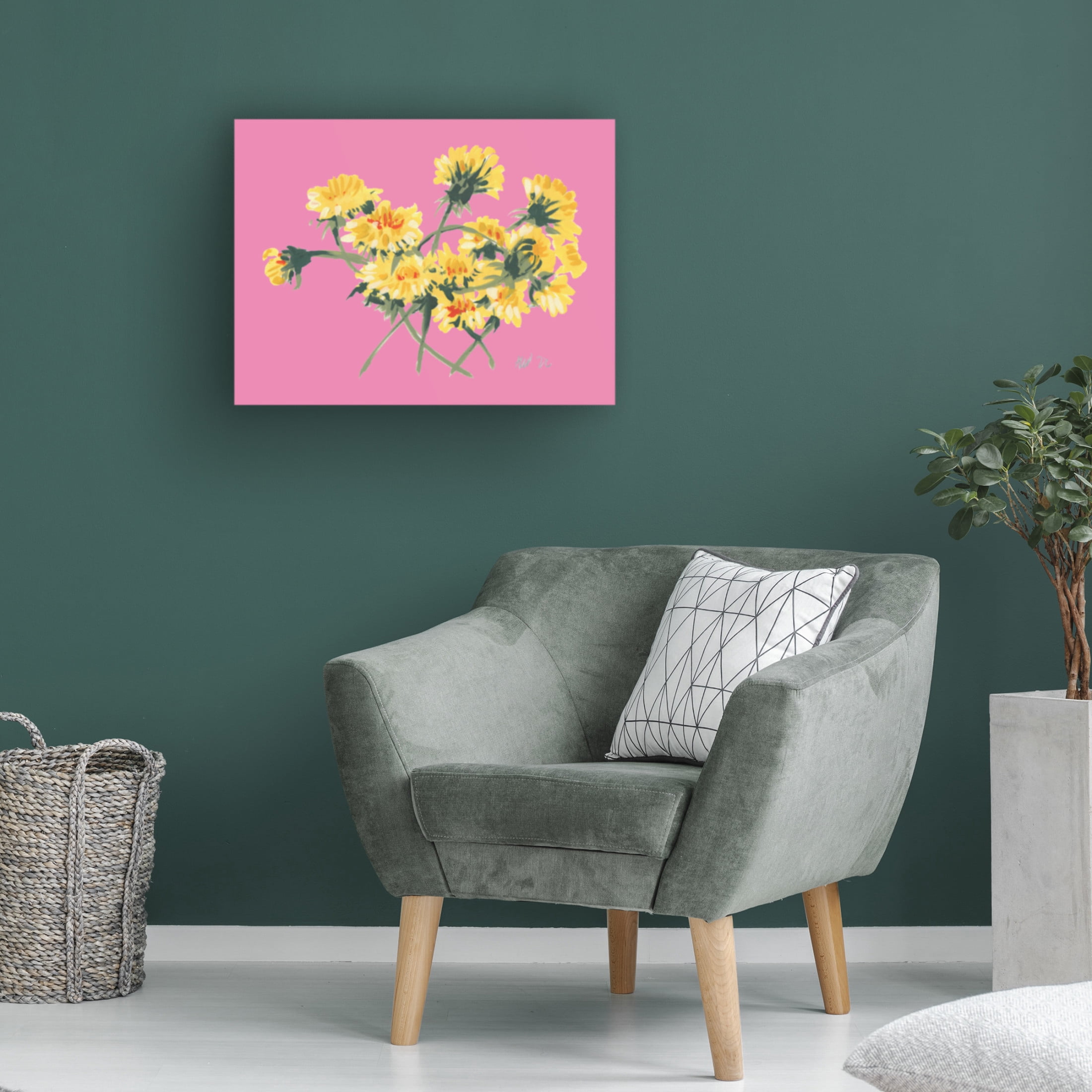 Trademark Fine Art Ania Zwara  Yellow Dandelions On Pink Canvas Wall Art