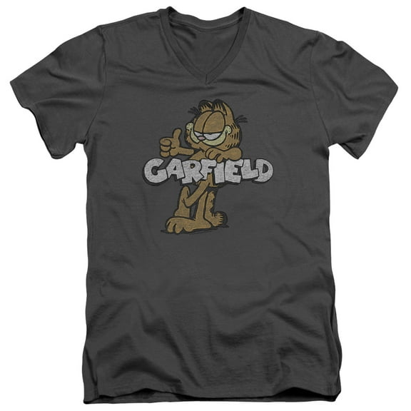 Garfield Retro Garf S/S Adult V-Neck T-Shirt Charcoal