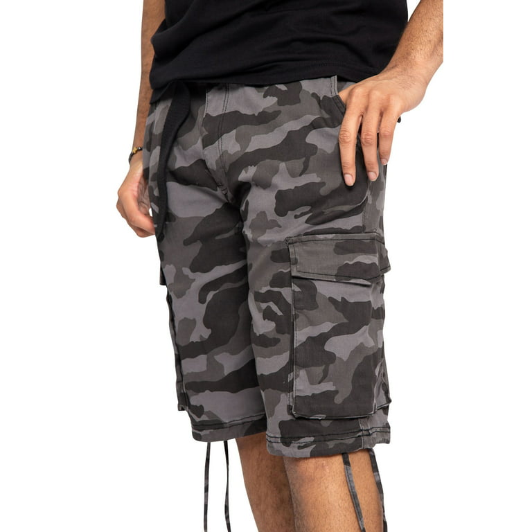 Victorious Men's Belted Twill Camo Cargo Short DS2065 - Black - 28