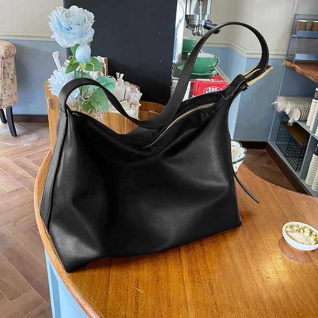 Moda de cuero Hobo Monedero Tote Cremallera Casual Correa ajustable Bolso de cubo Bolso de hombro para mujer Bolso para teléfono Señora Niñas Paraguas Negro Colco Monedero vagabundo para mujer