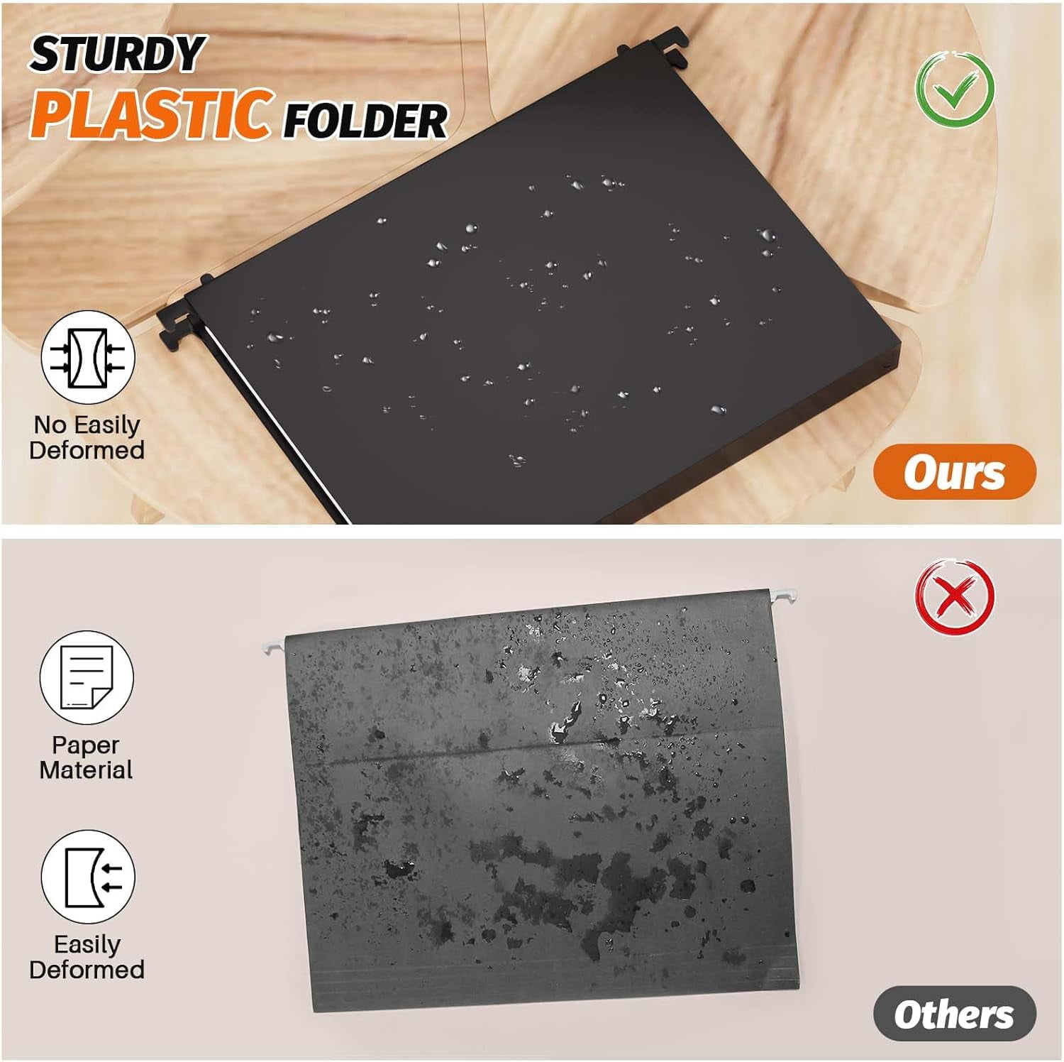 Extra Capacity Plastic Hanging File Folders,12 Pack Reinforced Hang Folder,Heavy Duty 1 Inch Expansion,Filing Cabinet Folders Letter Size for Bulk Files/Medical Charts, Black