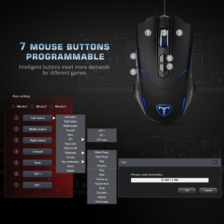  RGB Gaming Mouse Wired with 7 Backlit Modes,YoChic PC Gaming  Mice with 7200 DPI Optical Sensor,8 Programmable Buttons,Ergonomic Mouse  with Comfortable Grip for Windows PC Gamer : Video Games