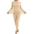 thumbnail image 2 of Ndbuld Women's Mock Neck Seamless Thermal Underwear Set, 2‑Piece Solid Color 4‑Way Stretch Winter Warm Base Layer Top & Leggings, 2 of 9
