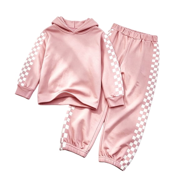 Hudaneo Girls Trendy Checkerboard Hoodie and Sweatpants Set Cropped Top and Jogger Pants with Pockets, 5-14 Years