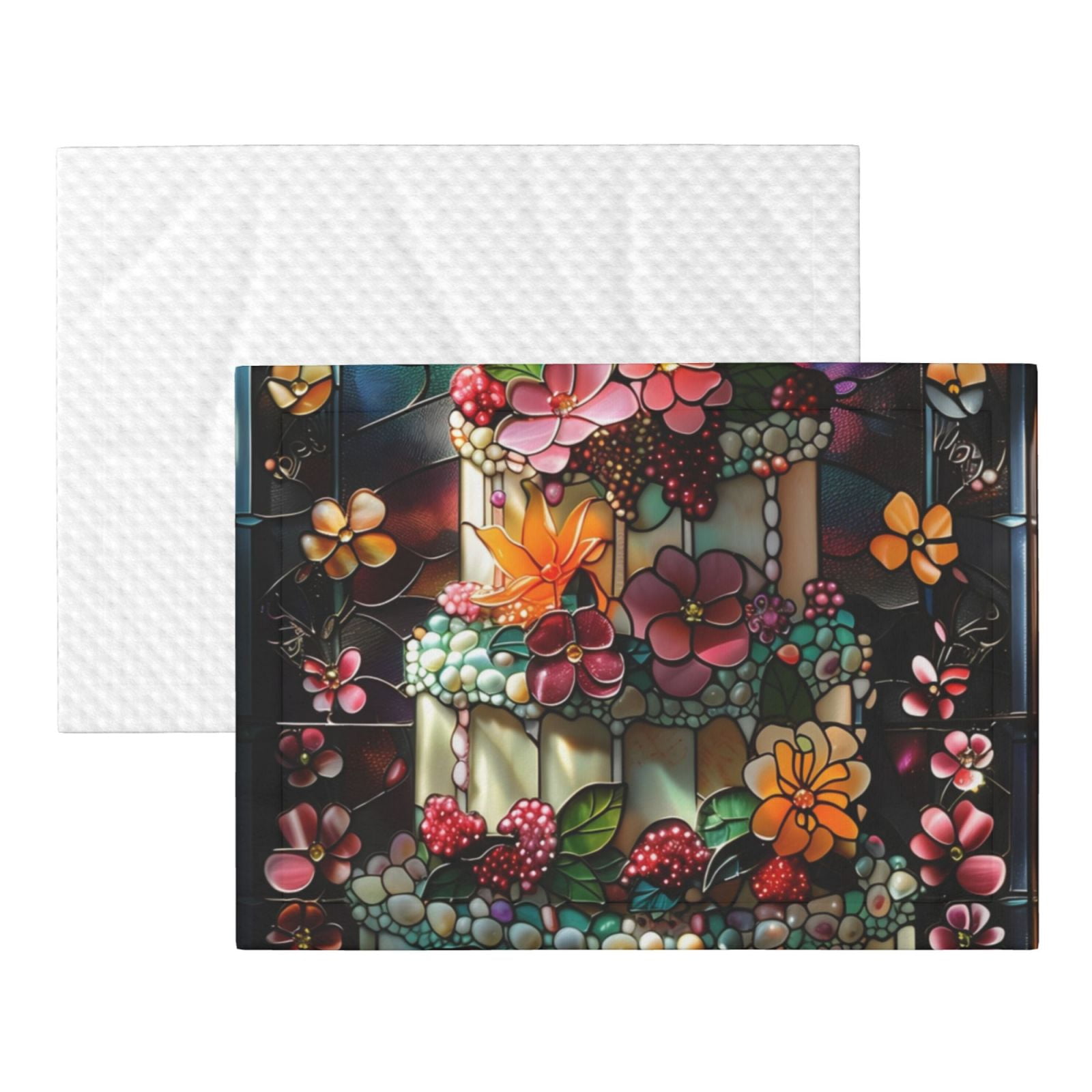 Naloa Stained Glass Floral Cake Dog Blanket, 3 Sizes Cat Blanket for Indoor Cats Large Medium Small Dog Gifts-Medium