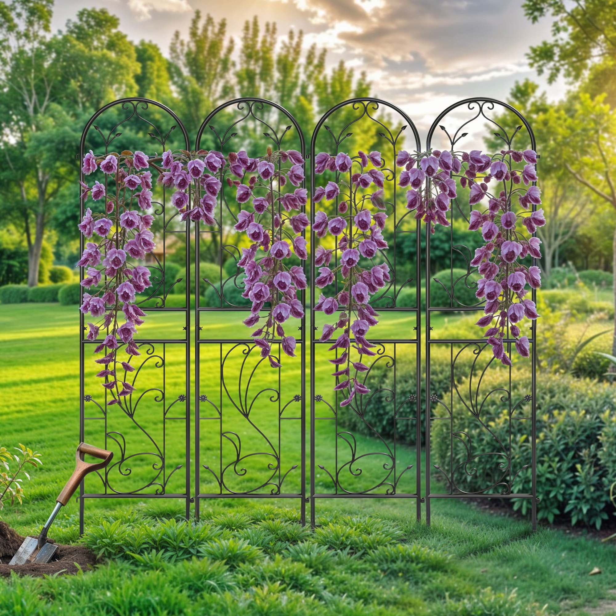 Uforic 4 Pack Metal Garden Trellises, 87x20in Black Rustproof Trellis for Climbing Plants,Vegetables,Flowers,Large Decorative Outdoor Trellis Fencing