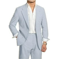 Mens Shorts Suits 2 Piece Seersucker Suit Slim Fit Two Button Blazer Short Pants Casual Set Summer Beach Wedding