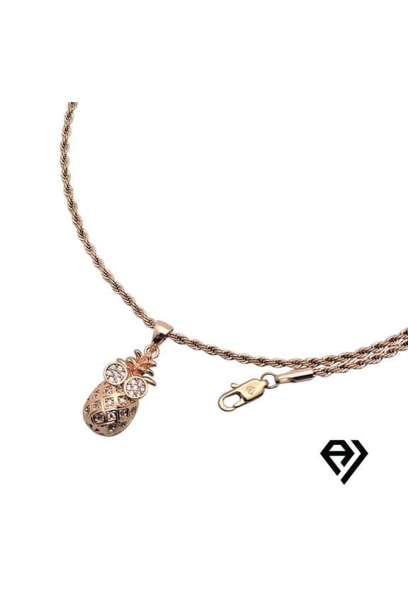 14K Gold Chain with Pineapple Pendent, Unisex Christmas Gift for Women, Men, Boyfriend, Girlfriend Mother, Father, Her, Him 2mm Gold Necklace, Long Life by Artisan Jeweler