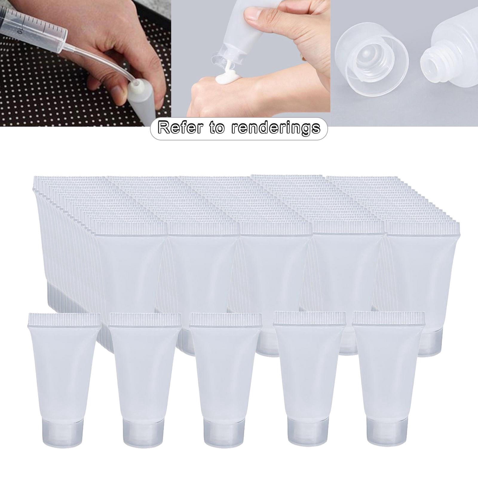EHJRE 100Pcs Empty Bottle 5ml with Caps Refillable Portable Plastic .Container . .Shampoo Squeeze Bottle .Hand Lotion Travel - glossy white