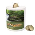 thumbnail image 3 of Safari Piggy Bank, Siberian Tigers in Water Waterfall Pool Woodland Swimming Natural, Ceramic Coin Bank Money Box for Cash Saving, 3.6" X 3.2", Reseda Green Orange, by Ambesonne, 3 of 4