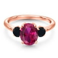 thumbnail image 3 of Gem Stone King 18K Rose Gold Plated Silver Red Created Ruby and Black Onyx Engagement Ring for Women | 2.44 Cttw | Oval 9X7MM | Gemstone July Birthstone | Size 5, 3 of 6