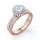 thumbnail image 2 of JeenMata Anillo de Estilo Eduardiano Piedra Lunar Azul Redonda de 1,75 Quilates y Moissanita: Juego de Anillos de Boda con Halo Doble Pavé: Baño de Oro Rosa de 18 K sobre Plata, 2 of 6