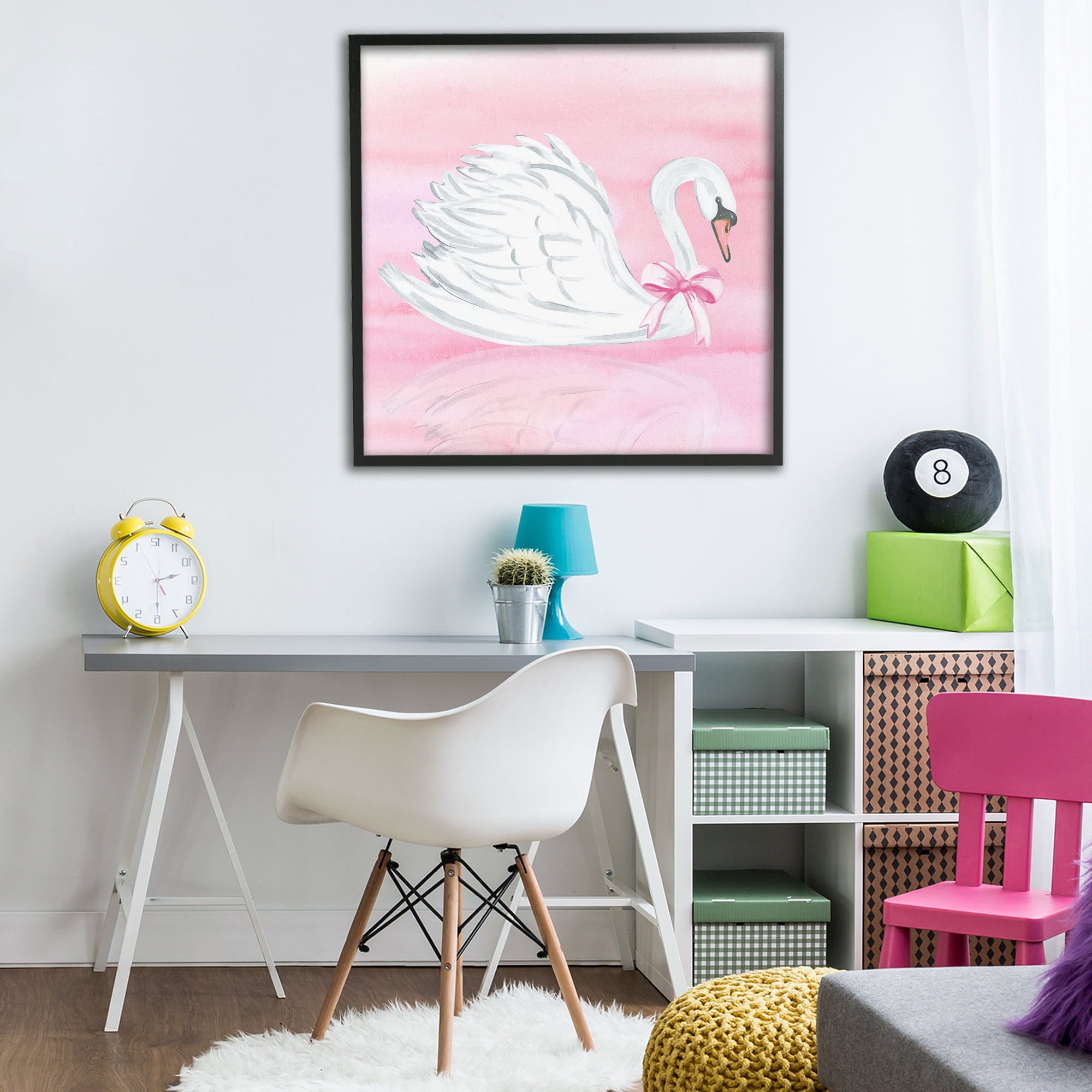 Stupell Industries Pink Bow Swan Black Framed Giclee Art, design by Corinne Haig