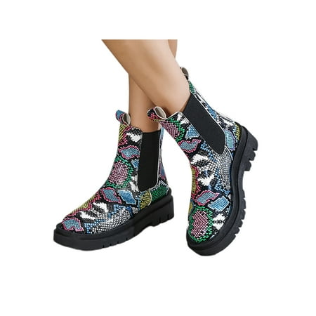 

Fangasis Ladies Anti Slip Ankle Boots Round Toe Formal Casual Waterproof Elastic Booties Blue 7.5