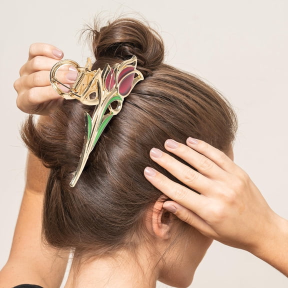 RENACLIPY Hair Claw Flower Styling Tool Tulip Flower Hair Claw Clip Alloy 1Set