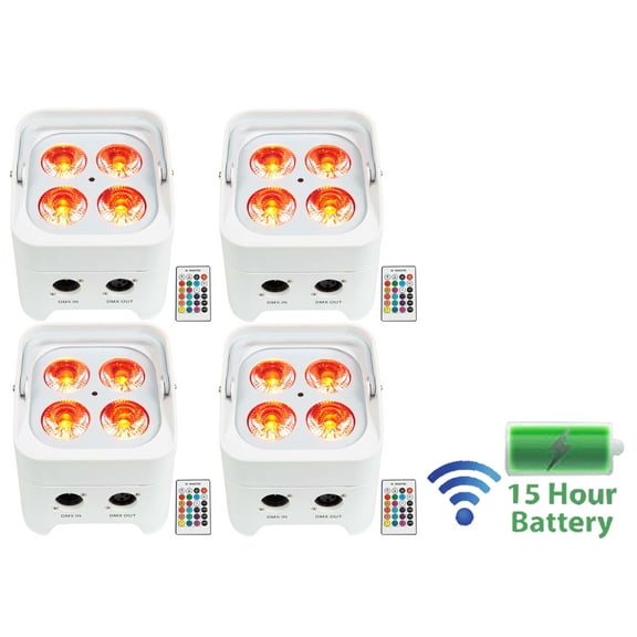 4 Rockville BEST PAR 50 White Rechargeable Par Wash Lights Wireless DMX RGBWA UV