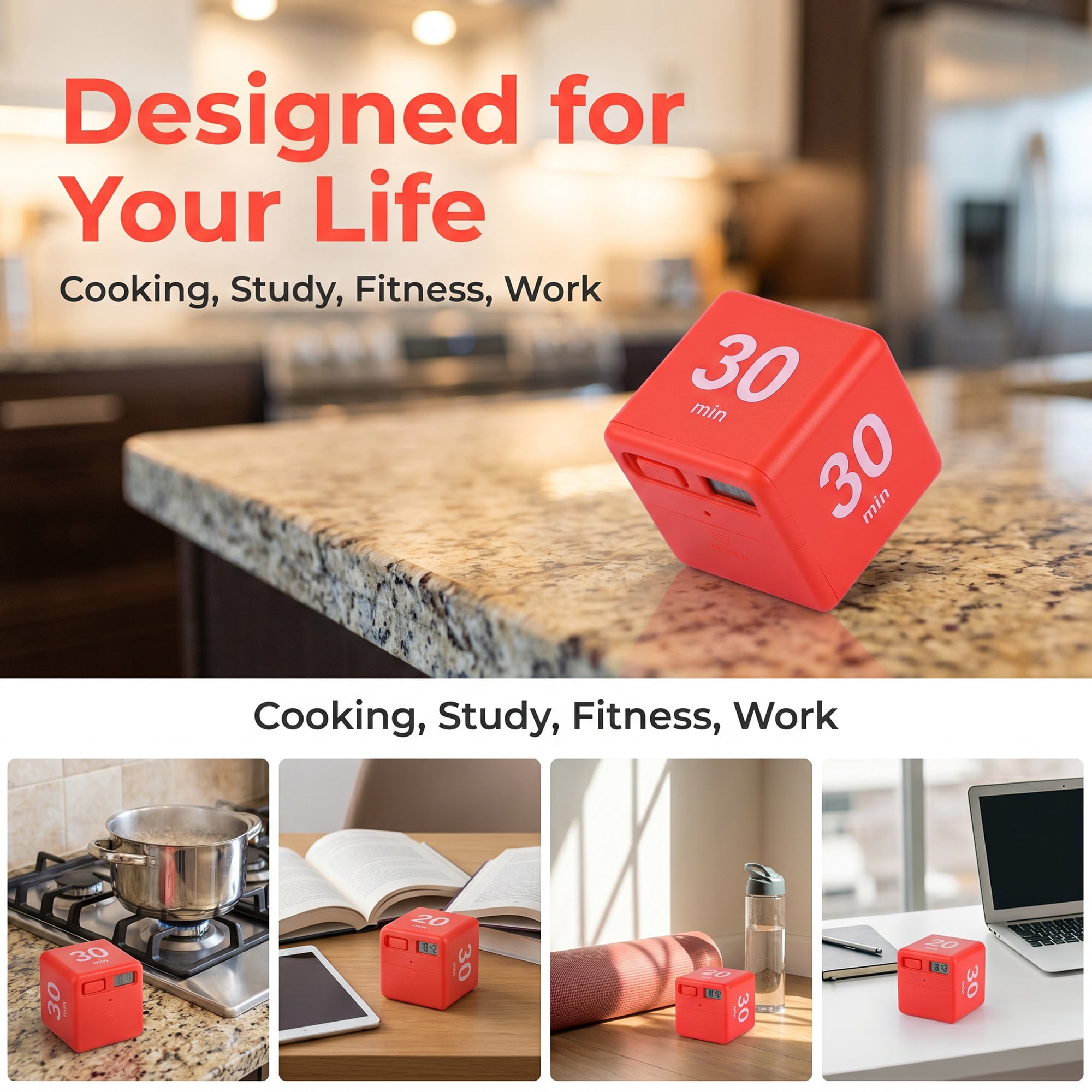 Unique Bargains 60 Minute Kitchen Timer, Digital Visual Timer for Students and Adults Red