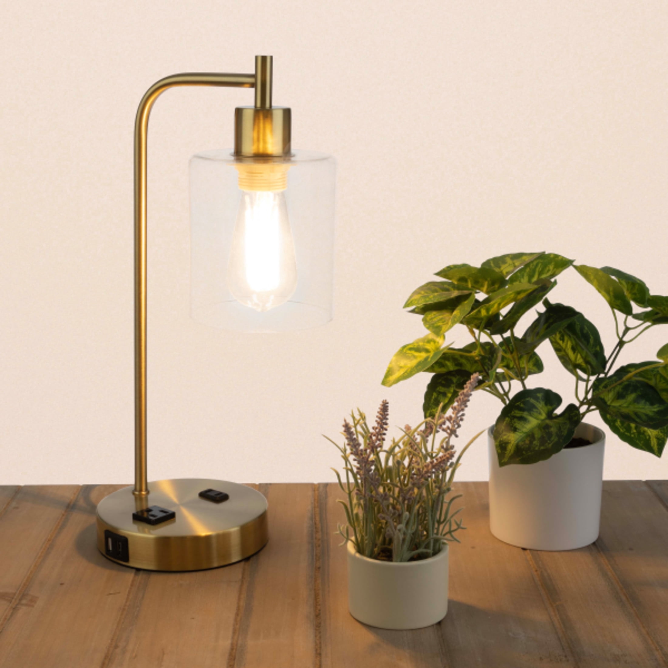 Lavish Home Lamp with USB Charging Ports, Touch Control, LED Bulb (Gold)
