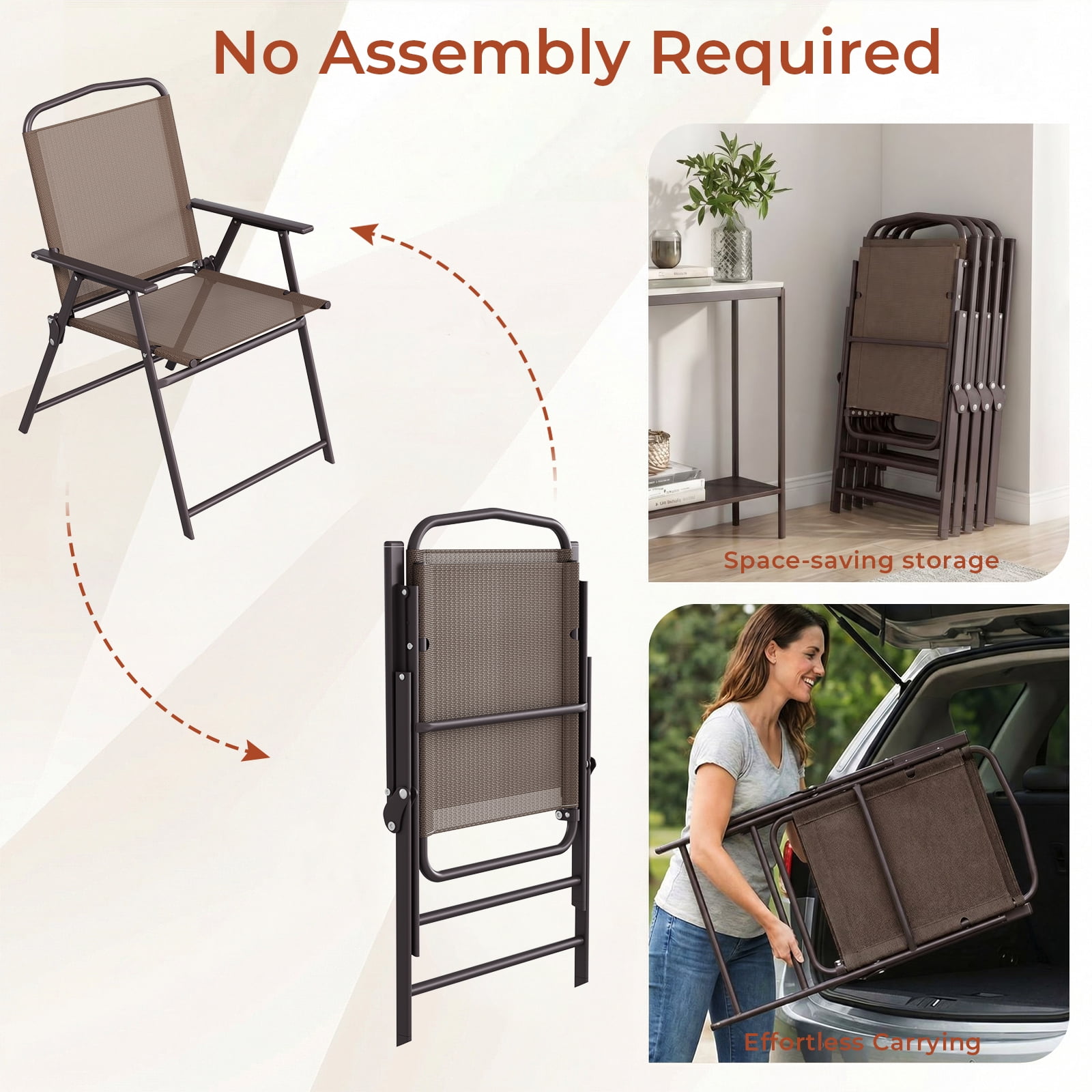 LAZY BUDDY 2-Pack Folding Patio Chairs, Breathable Mesh Outdoor Chairs with Armrests, Foldable Dining Chairs for Backyard, Poolside, Camping