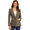 thumbnail image 1 of Blazers para mujer Chaqueta tipo blazer a cuadros con solapa con muesca Boyfriend Azul Marrón L, 1 of 6