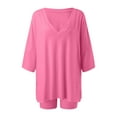 thumbnail image 5 of Women Oversized 2 Piece Clothing Set V Neck T Shirt Shorts Activewear Women's Shorts Casual plus Size Short Dresses for Women Womens Knit Shorts with Elastic Waist Denim Shorts Women Running, 5 of 5