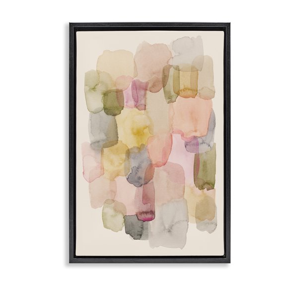 Stupell Industries Eclectic Muted Paint Blotches Black Floating Frame Canvas Art, 17 x 25, by June Erica Vess