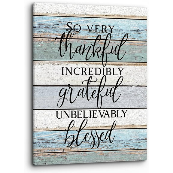 So Very Thankful Incredibly Grateful Unbelievably Blessed Inspirational Quotes Wall Art,Home Thankful Print Framed Canvas Painting Artwork Home Bathroom Kitchen Room Office Decor（11x14 Inch）