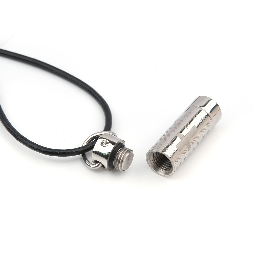 Cylinder Style Memorial Cremation Jewelry Urn Ashes Holder Necklace (Silver Lord is Prayer Cross Cylinder)