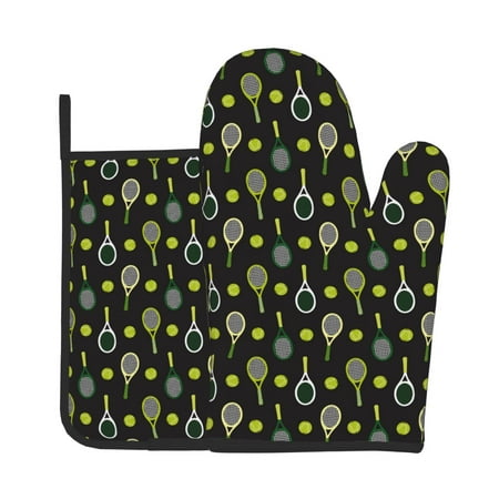 

KLL Tennis Rackets Pattern Oven Mitts and Pot Holders 2pcs Sets for Kitchen Oven Mitt Heat Resistant 536°F Oven Gloves for Kitchen Cooking and Baking