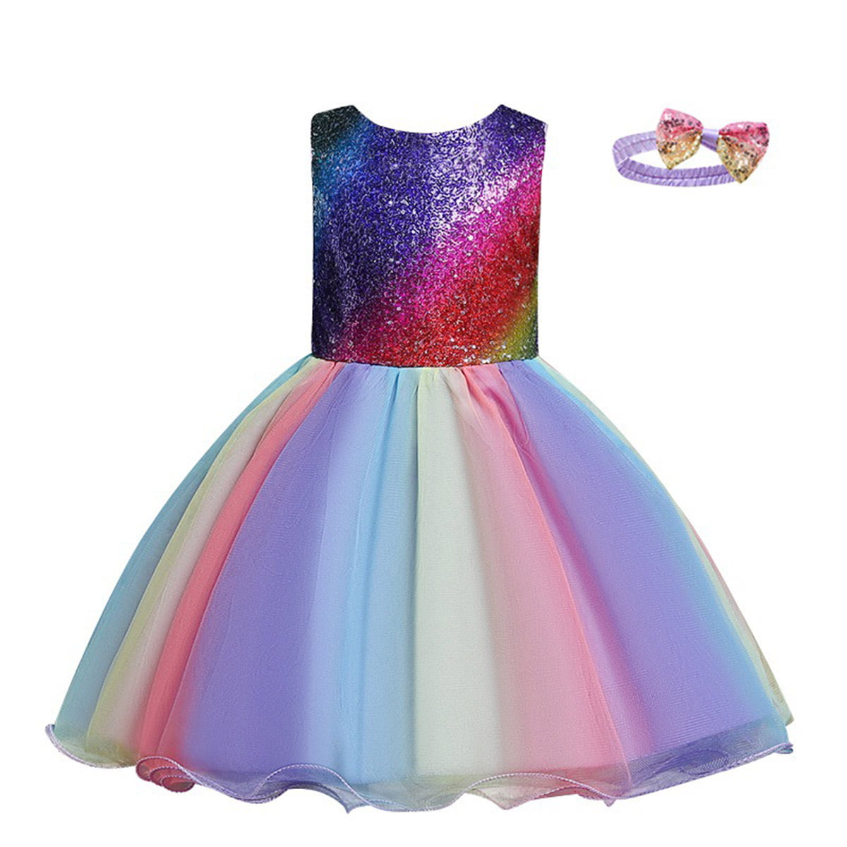 Bright Rainbow Girls Dresses Tulle Tutu Dress Princess Prom Dance Dress Flower Girl Wedding Dresses Birthday 