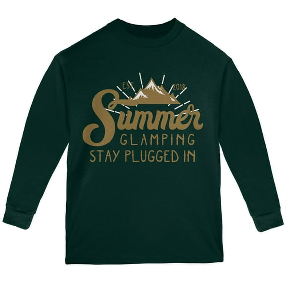 Glamping Plugged In Youth Long Sleeve T Shirt Forest Green YXL