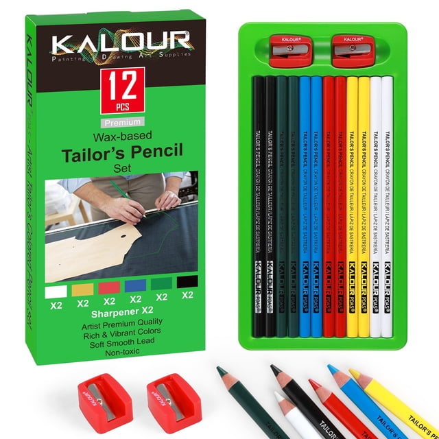 Set de lápices para sastrería KALOUR PDAS, 12 unidades, con 2 sacapuntas, 6 colores