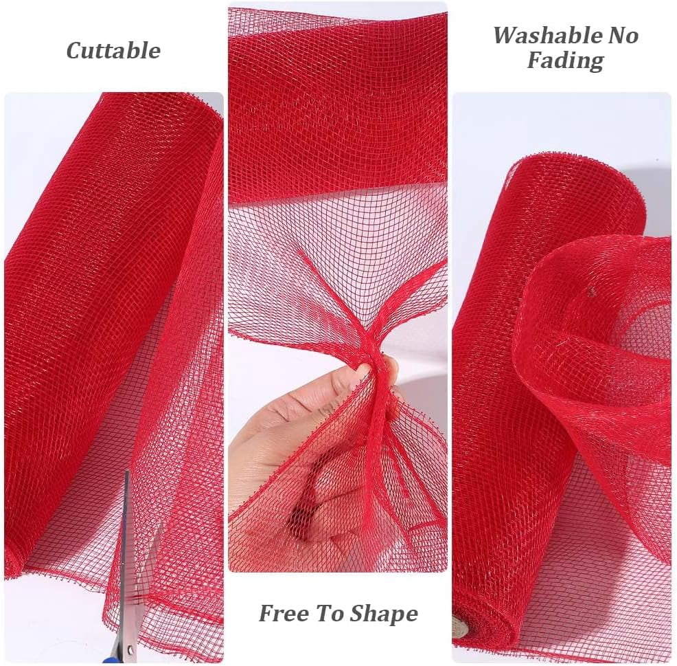 3 Rolls 30 Yards 10.24 Inch Red Blue Yellow USA Mesh Ribbon Roll American Deco Transparent Fabric Netting Plastic Trim for Gift Wrapping 4th of July Wreath DIY Craft Supply