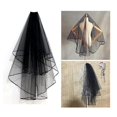 thumbnail image 2 of 1pc Bride Wedding Veil Retro Black Long with Ribbon Border for Women Ladies (Black), 2 of 3
