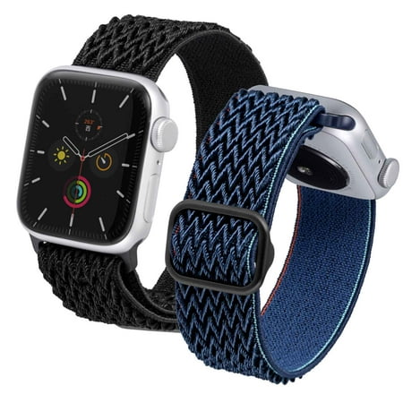 2 Pack Nylon Stretchy Solo Loop Watch Band, Compatible with Apple Watch Series 1-9,SE,Ultra 38/40/41/42/44/45/49mm, Adjustable Replacement Strap for Women Men