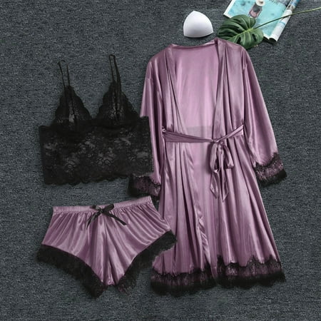 

JNGSA Women Sexy Lace Lingerie Nightwear Underwear Sleepwear Dress 3Pc Suits Womens Pajamas Pajamas For Women Soft Comfy Clearance