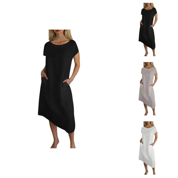 Tshirt Dress Women Summer Short Sleeve Crewneck Cute Casual Midi Dresses with Pockets T Shirt Dresses for Women