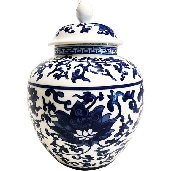 Blue and White Porcelain Helmet-shaped Temple Display Jar, Large