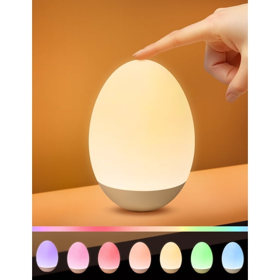 Egg Night Light for Baby Nursery with Touch Control, BPA Free, Stepless Dimming, Portable Night Lights for Breastfeeding, Rechargeable Lamp with 7 RGB Colors
