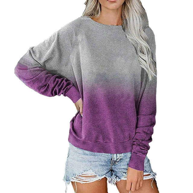 Blouses pour Femmes Automne Hiver Col Rond Manches Raglan Dégradé T-shirt Ample Blouses d'Été en Liquidation