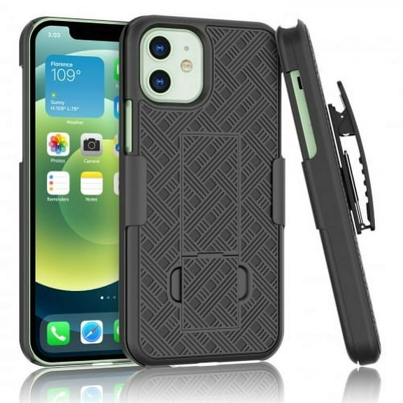 Holster Case Belt Clip for iPhone 12 Pro Max - Swivel Cover Kickstand Armor Combo Drop-Proof Defender Protective Black Z7Z Compatible With iPhone 12 Pro Max