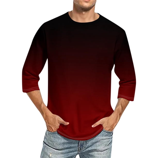 Camisas de Manga Larga para Hombres Imprimir Casual Cuello Redondo Blusa de Manga Corta, Camisas de Lino para Hombres