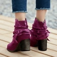 thumbnail image 6 of hopeusnice Women's Suede Ankle Boots Buckle Closure Block Heel Booties Comfortable Zipper Back Booties Fall Winter Warm Comfortable Shoes Purple 39, 6 of 6