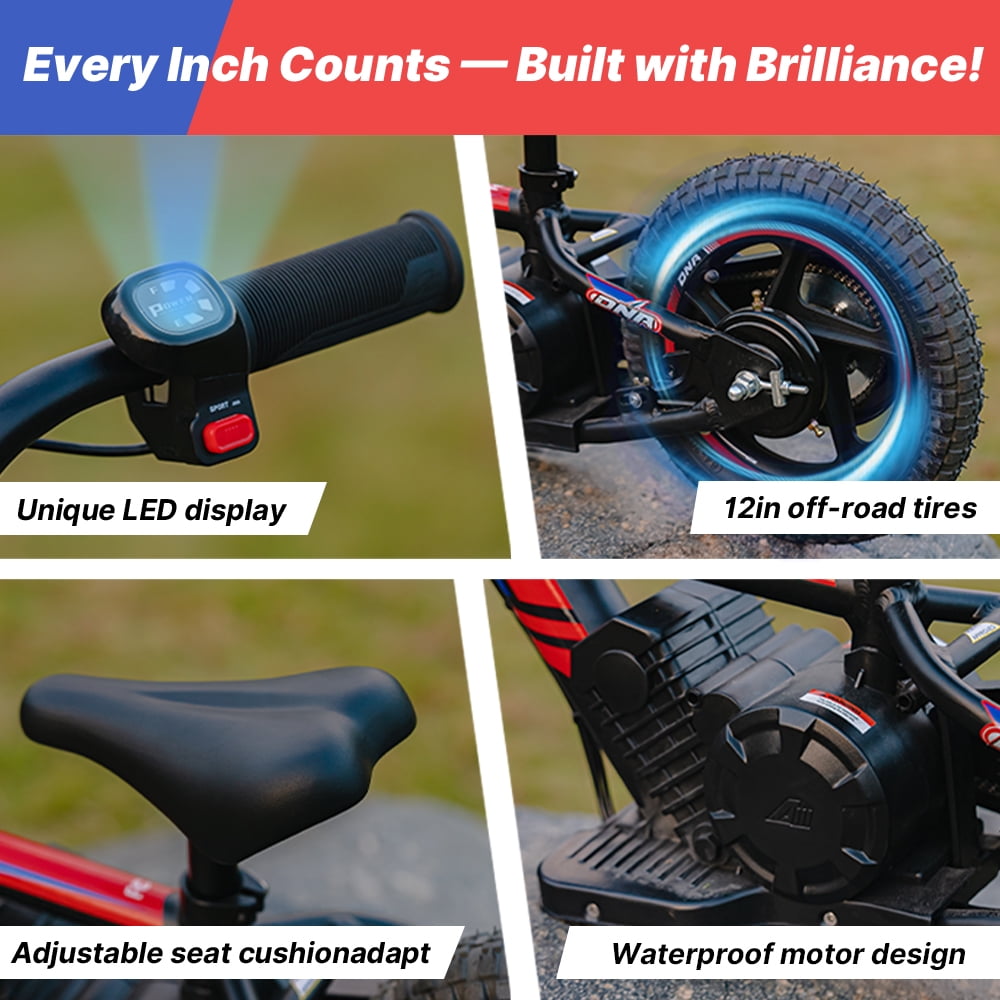 RFN DNA12 Electric Dirt Bike for Kids, 170W Motor, 2 Speed Mode, 12" Off-Road Tires, Balance ebike for Ages 3.Easy Assembly