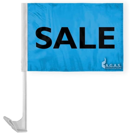 AGAS 12" x 16" Inch SALE Auto Dealership Car Flag, Blue & Black, Printed on Wrap Knitted Polyester, Mounted on 17" Tall White Plastic Flex Pole with a Window Plastic Clip On.