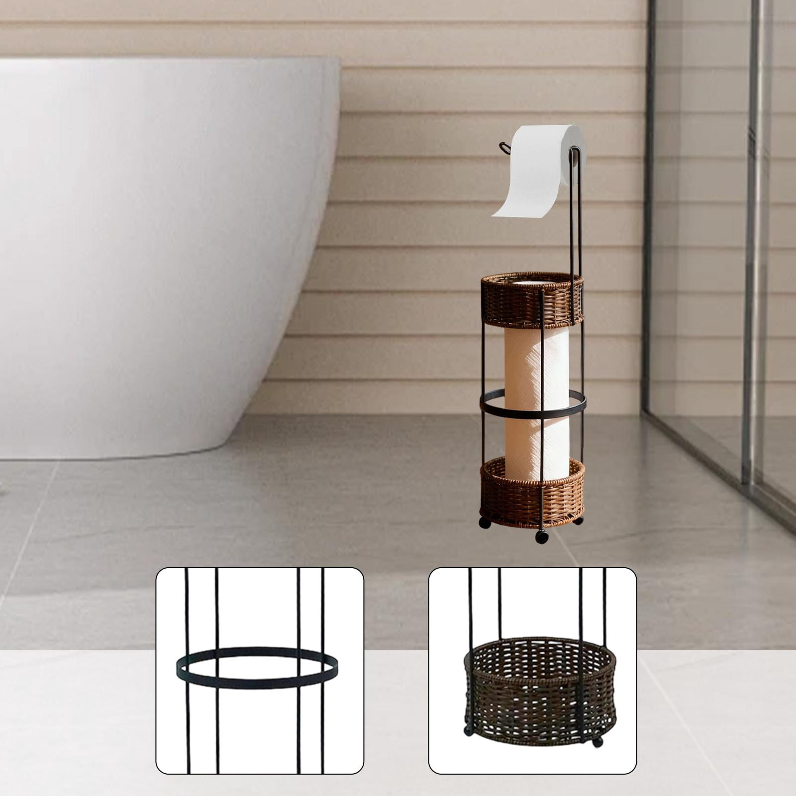 Fiocias Floor Standing Toilet Paper Holder Stand Toilet Roll Dispenser, with Storage for