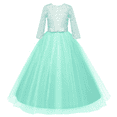 thumbnail image 5 of IBTOM CASTLE Little Big Girls Flower Vintage Floral Lace 3/4 Sleeves Floor Length Dress Wedding Party Evening Formal Pageant Dance Gown 11-12 Years Mint Green, 5 of 8