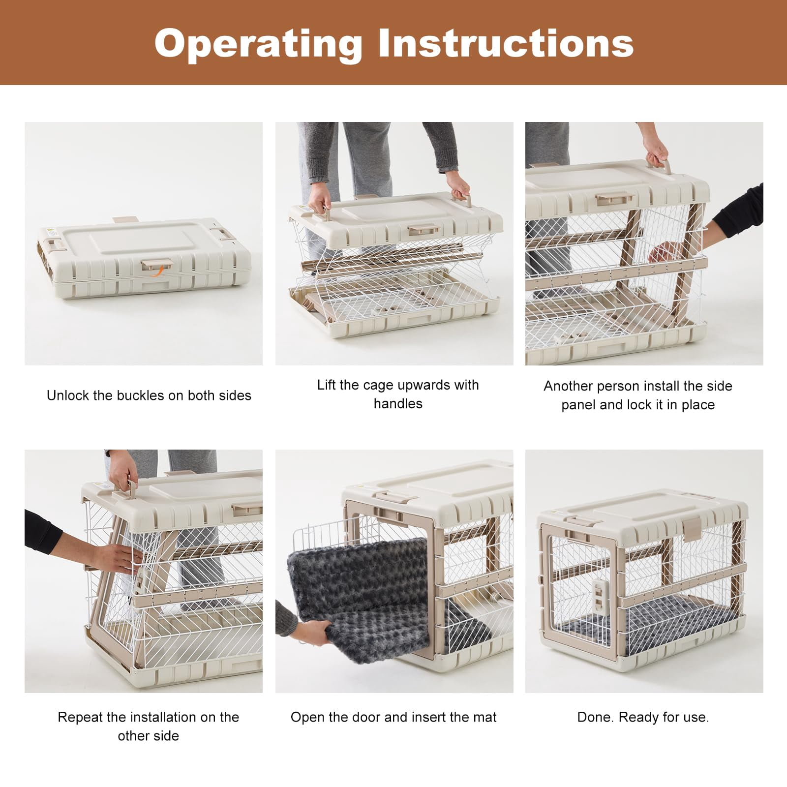 Collapsible Dog Crate With Bed Mat  28'' Foldable Kennel For Medium Dogs Tool-free Portable Cage 2 Rolling Wheels & Handles Pet Carrier Indoor Outdoor